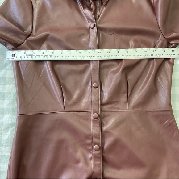 Soaked Faux Leather Brown Mini Dress | Contemporary Western Short Sleeve Small - Picture 10 of 14